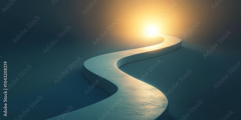 Poster abstract problem-solving concept, path leading to a bright light, clean background, space for text o