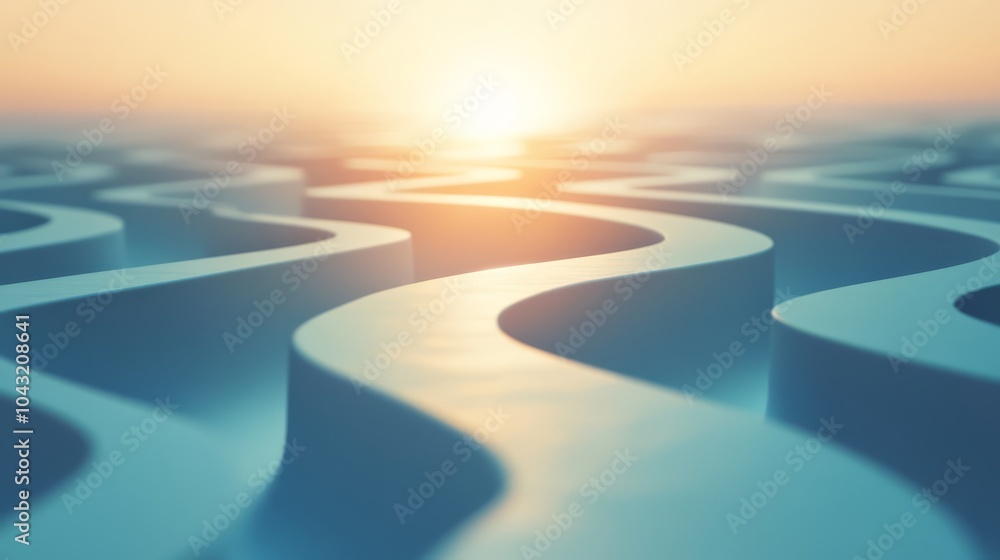 Poster abstract problem-solving concept, path leading to a bright light, clean background, space for text o