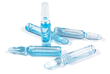 Ampoules with a light blue drug for injection