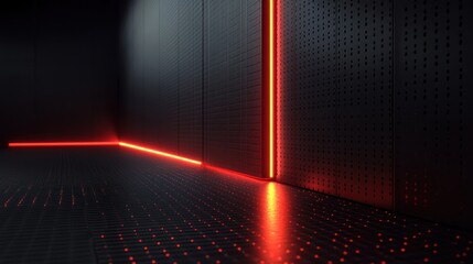 Sleek matte black background with a faint geometric grid and glowing red accents for a futuristic vibe