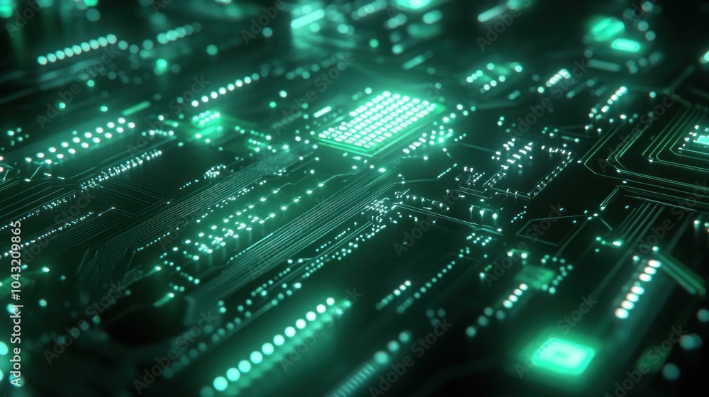 Aufkleber abstract circuit board design in metallic green and silver with illuminated pathways on a black back