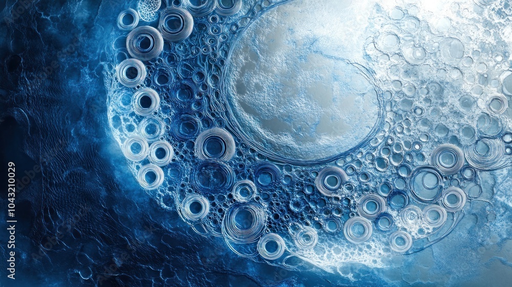 Poster blue and white abstract circuits forming intricate patterns across a metallic background