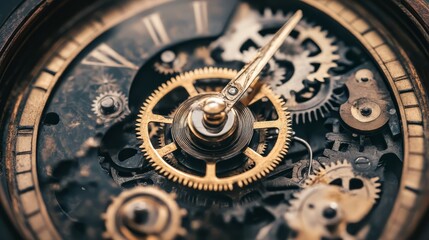 Obraz premium An old vintage clock with cogs and gears exposed at symbolizing the passage of time 