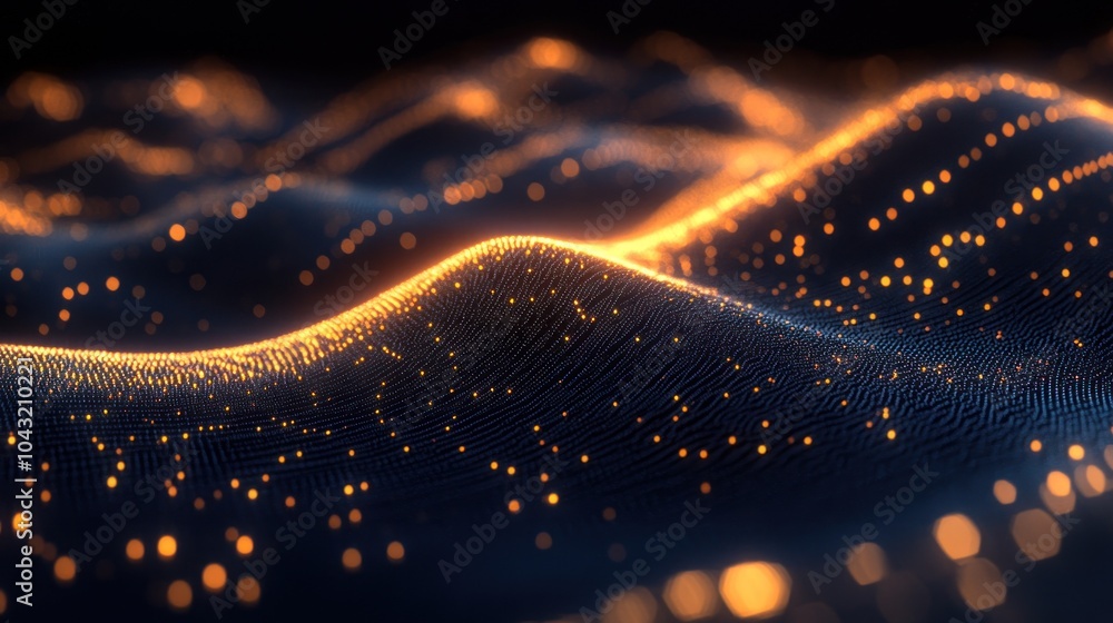 Aufkleber dark navy background with glowing grid lines and abstract 3d shapes suggesting data and technology