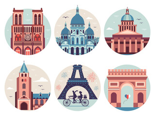 Paris Monuments and Landmarks Travel Icons