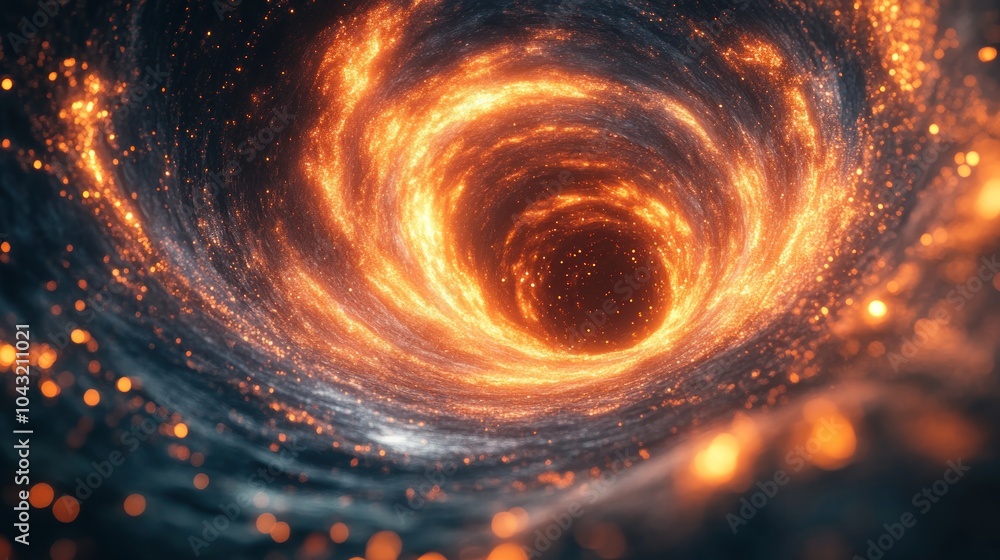 Poster sci-fi digital vortex with swirling energy lines and glowing particles, creating a sense of movement