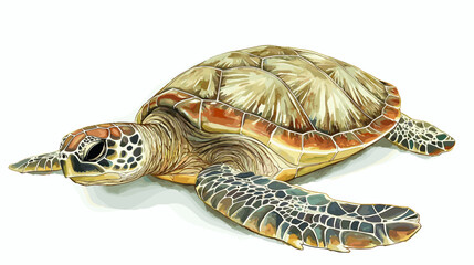 Fototapeta premium Sea turtle watercolor isolated on white background. Ocean underwater animal painting vector illustration