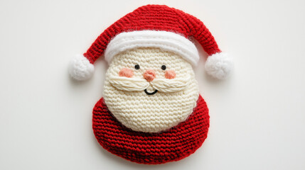 santa claus toy, Santa face, knitting, Christmas knit decoration, smiling Santa claus