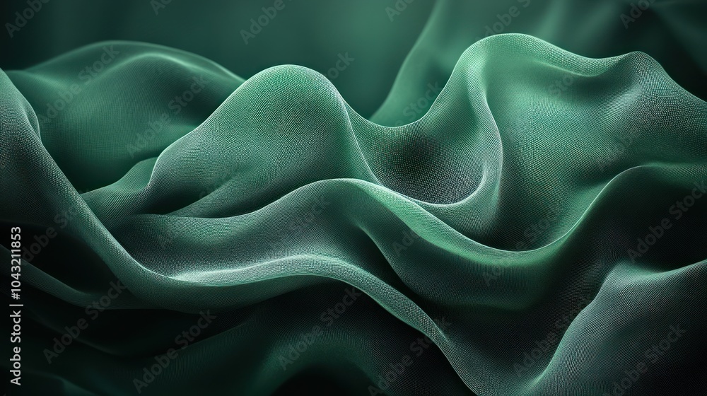Poster dark emerald green background with soft, flowing abstract shapes and gentle shadowing