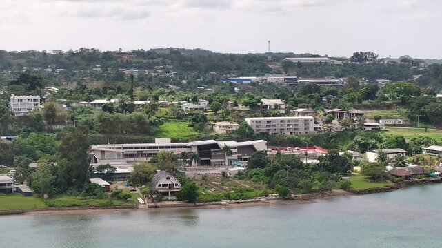 Port Vila, Efate, Vanuatu - A Picturesque View of a Tropical Harbor City With Waterfront Apartments and Villas - Aerial Drone Shot