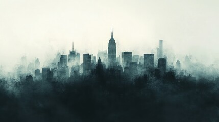 Obraz premium Abstract city skyline silhouette in the background with muted colors and a soft focus for a business theme