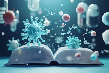 3D illustration of a large open book creatively transformed into medical technology and healthcare innovation