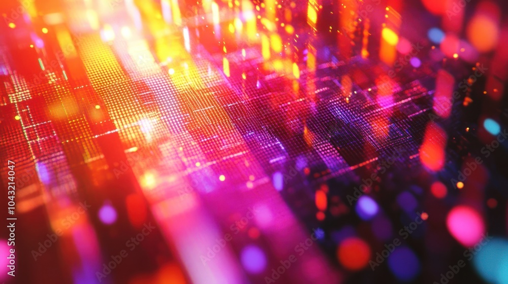 Poster fragmented neon grids with pixelated distortions and rgb splitting for a futuristic glitch effect
