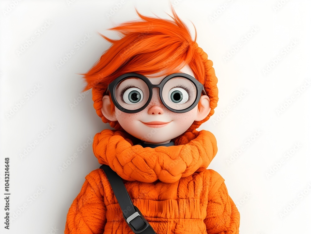 Poster whimsical and charming cartoon character dreaming on a simple white background with large expressive