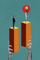Vertical collage poster competition growth improvemen young businessman businesswoman career...