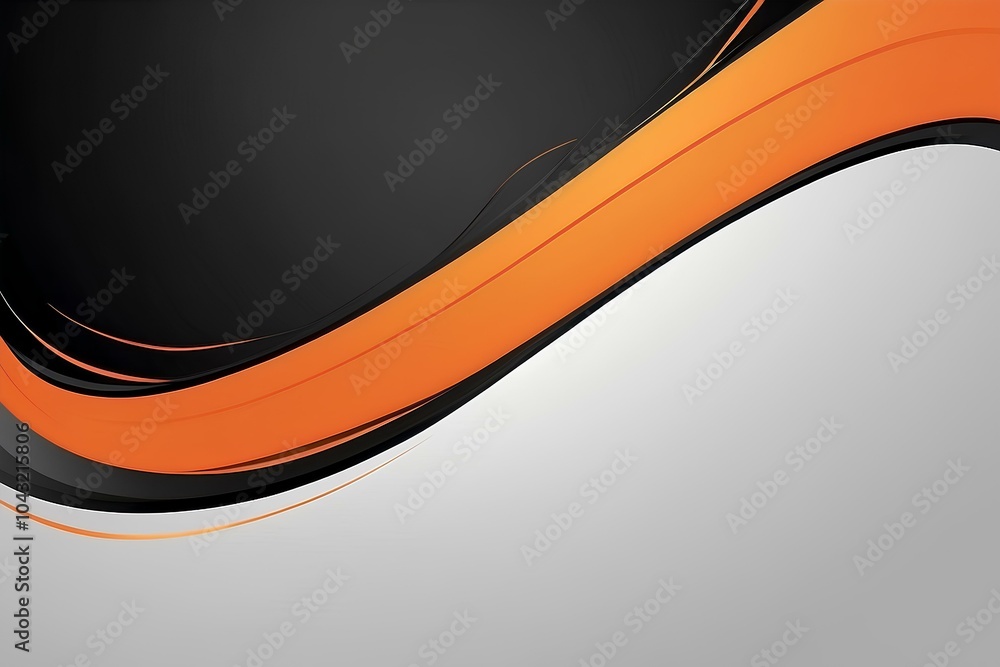 Poster abstract black, orange, and white curved lines creating a sleek and modern wave design with gradient