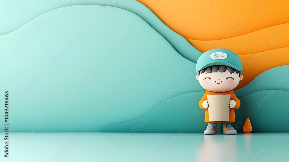 Poster delightful 3d animated character holding a plain cardboard container with a whimsical and playful ex