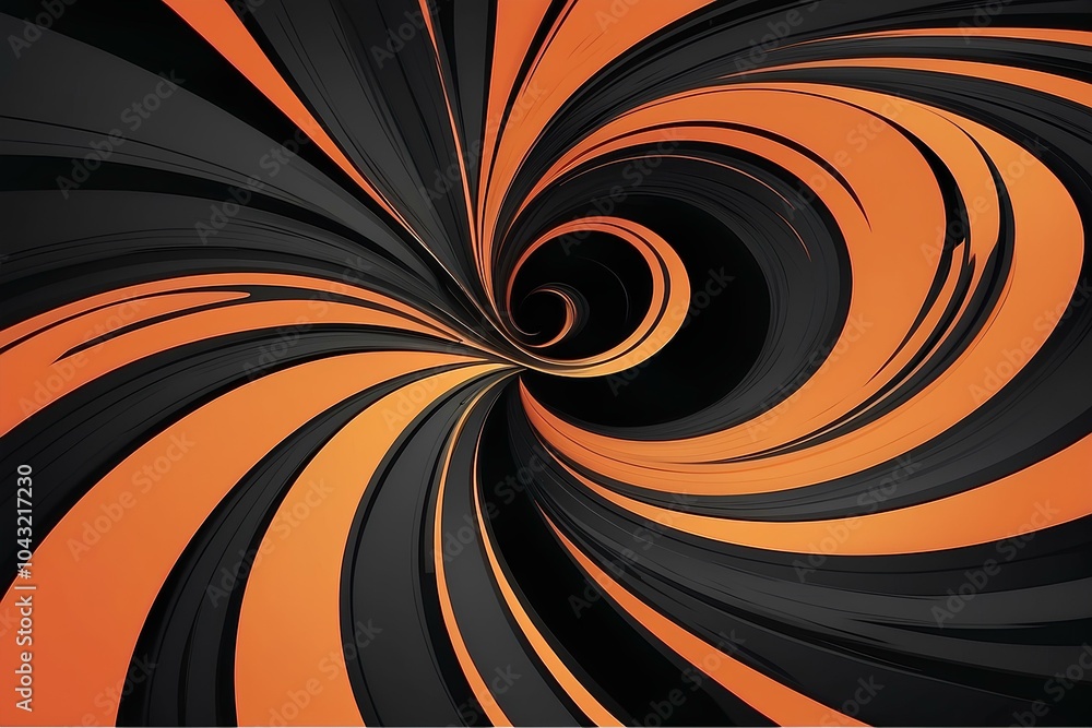 Poster vibrant orange and black swirling abstract design, creating a dynamic and bold background for energe