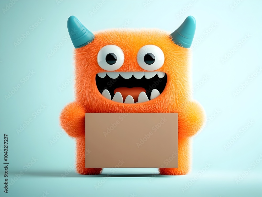 Poster friendly and endearing cartoon character grasping a simple cardboard box engaging and expressive fea