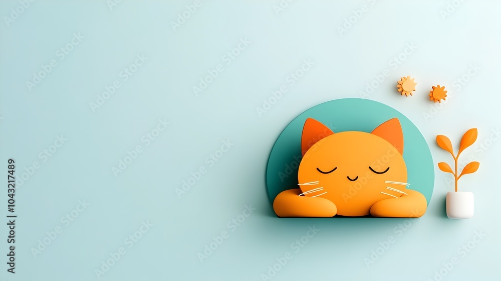 Poster cute and lovable cartoon icon comfortably napping on a plain white background with a rounded and sof