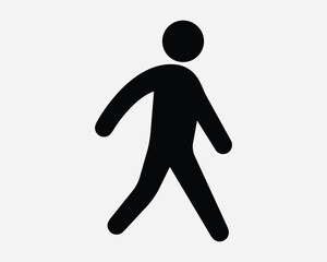 Man Walking Walk Jog Walk Run Running Pedestrian Stick Figure Stickman Crosswalk Crossing Road Cross Sign Icon SVG Shape Outline Black White Vector