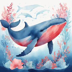 A watercolor dolphin illustration isolated on a white background