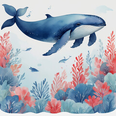 A watercolor dolphin illustration isolated on a white background