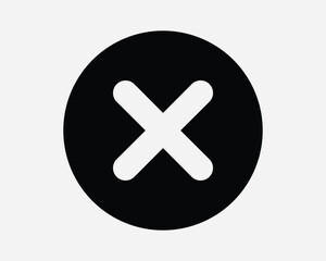 Obraz premium Round Cross Circle X Delete Cancel Deny Denied Prohibited Not Allowed Cannot Error Problem Issue Multiply Sign Icon SVG Shape Outline Black White Vector