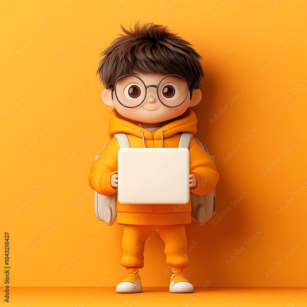 Aufkleber captivating 3d rendered cartoon character grasping a plain square package with a whimsical and endea