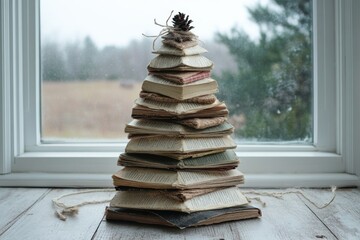 eco-friendly holiday decor, create a vintage and eco-friendly christmas tree by repurposing old book pages, fabric scraps, and twine for diy decor