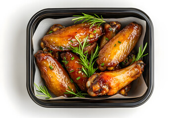 Fototapeta premium Top view of Baked wings in sweet and sour sauce isolated on white background