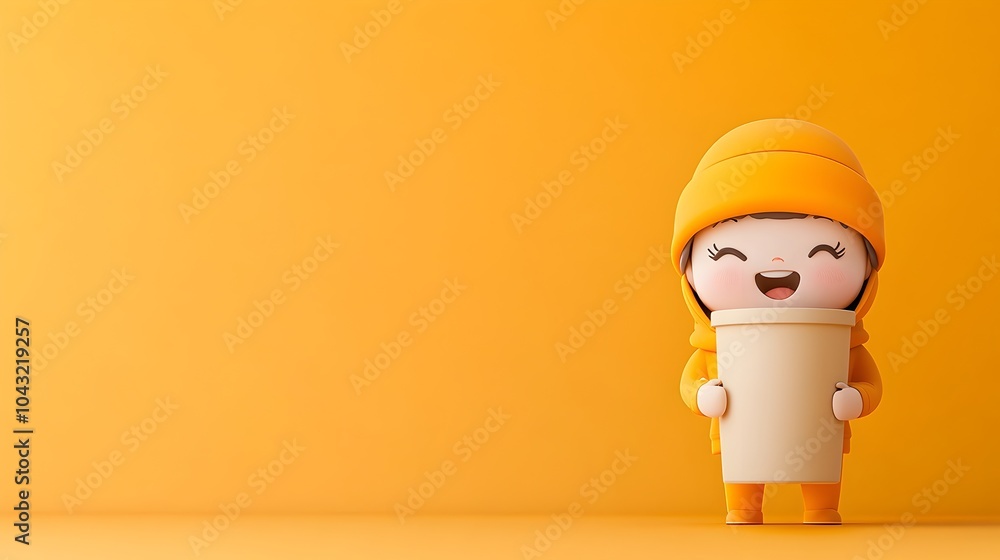Aufkleber cheerful and playful cartoon character clutching a plain cardboard container in dynamic pose with wa