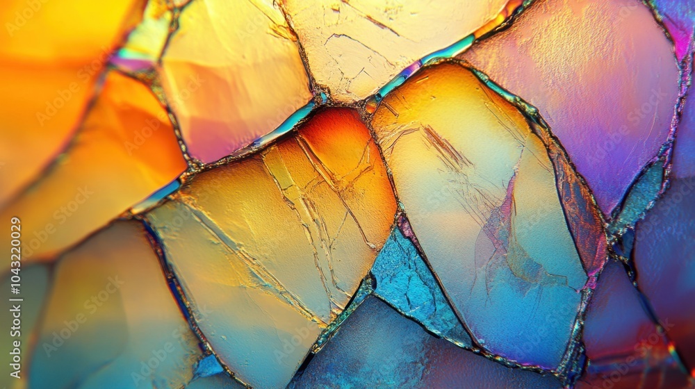 Poster vibrant patterns of fractured glass illuminated by sunlight create a mesmerizing mosaic of colors in