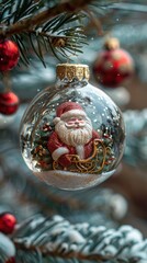 Glass ornament with a santa clause on it