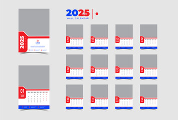 Modern stylish Flat 2025 wall calendar template month planner Design vector.