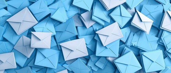Obraz premium Abundance of blue envelopes in a cluttered arrangement, symbolizing communication, mail, and office organization. Perfect for business concepts.