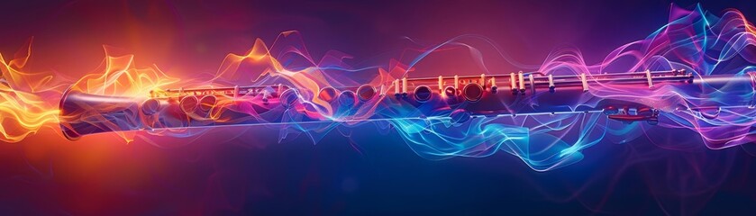 Obraz premium A vibrant flute surrounded by colorful light trails, creating an artistic representation of music. This stunning image evokes energy and creativity.