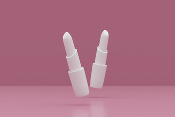 Cosmetic product lipstick on a pink background for product presentation. 3D render