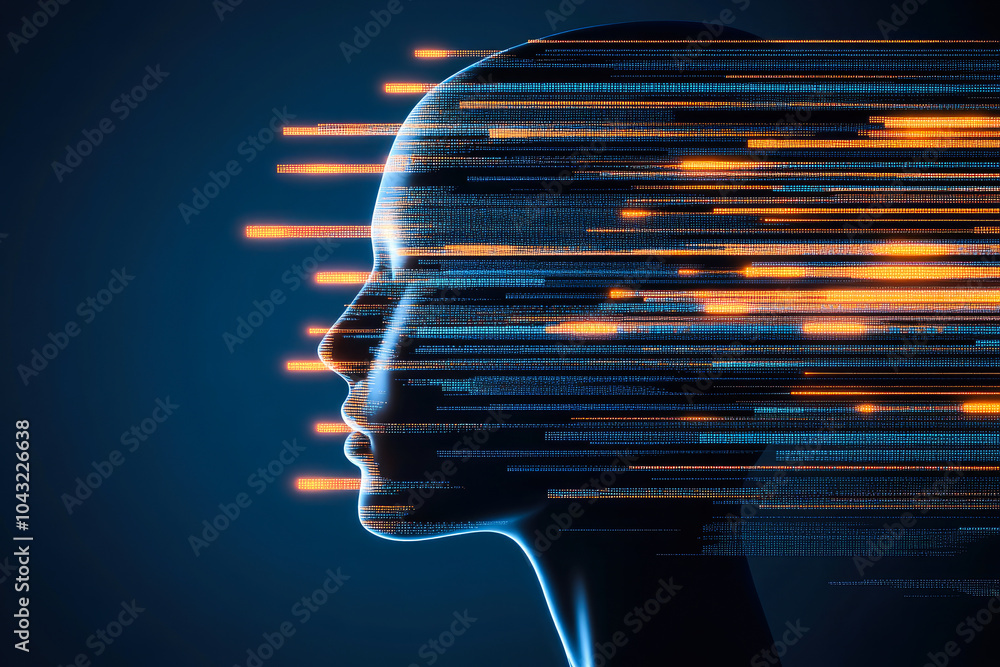 Poster a profile with flowing lines and data elements, representing the complex interplay of technology and