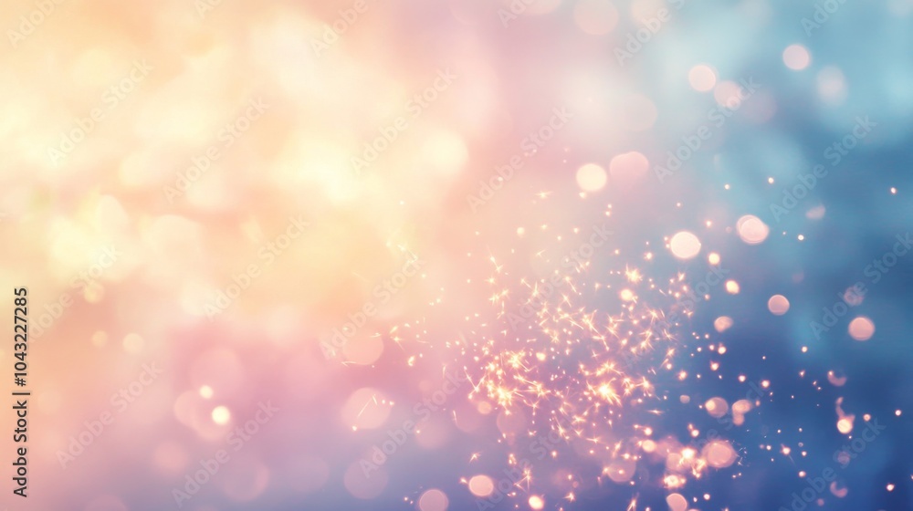 Poster abstract background with soft, colorful bokeh lights and glowing particles.