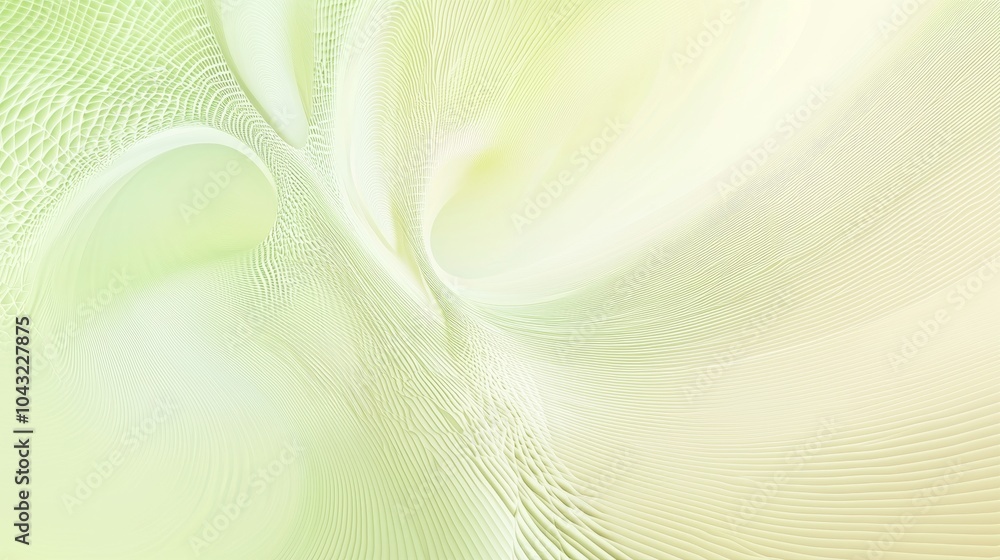 Poster digital art abstract background with green and white lines flowing in a spiral shape, creating a sen