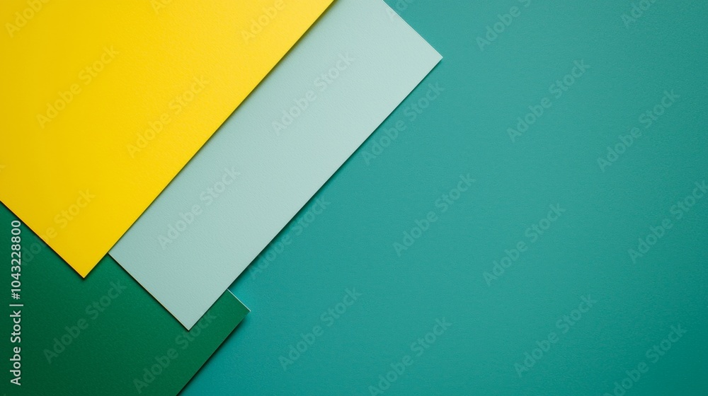 Poster minimalist composition featuring colorful paper sheets overlapping, creating a vibrant and modern ae