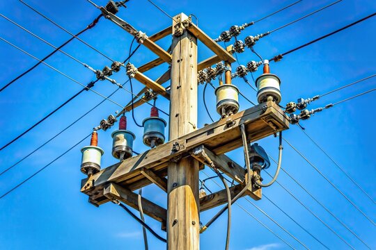 High angle view of a block recloser electric wire on a power pole