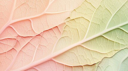 Obraz premium Macro photography of leaf veins creating a delicate pattern, toned with pastel colors for a soft and elegant effect. The image evokes nature's beauty and intricate details