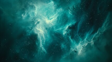 Capturing the beauty of a space nebula with swirling green gas and dust illuminated by stars, this image evokes wonder and awe. Perfect for any design, it showcases the vast and mysterious cosmos