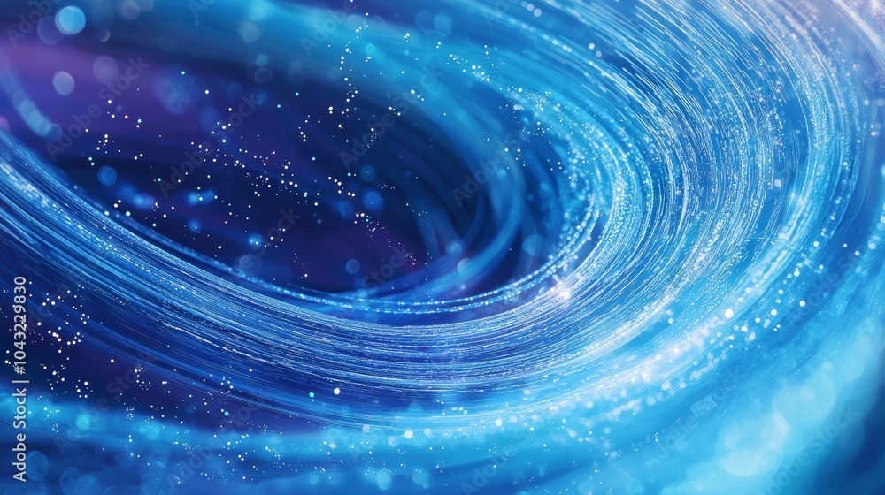 Poster abstract blue background with swirling lines of light and bokeh, creating a sense of movement and en