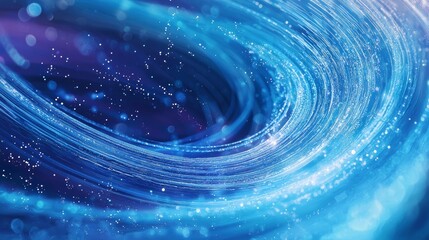 Abstract blue background with swirling lines of light and bokeh, creating a sense of movement and energy. Perfect for technology, science, or abstract design projects