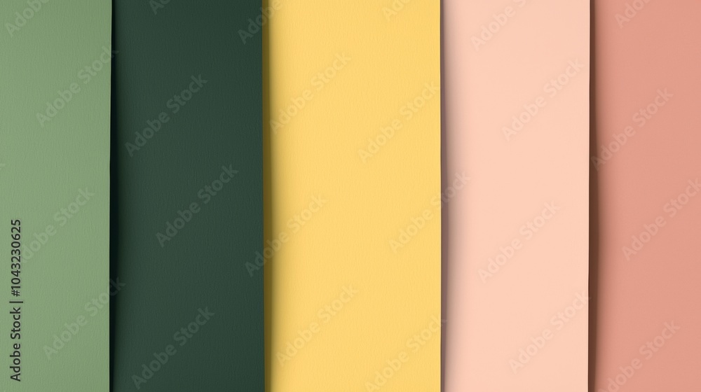Poster Vertical banner featuring a minimalist background showing four colorful paper sheets, creating a color gradient with a shadow effect