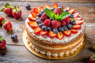 High angle view of a delicious cake on a table with shallow depth of field