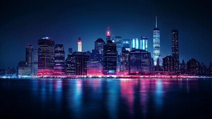 Fototapeta premium neon city, city skyline at night, night city view, mega city